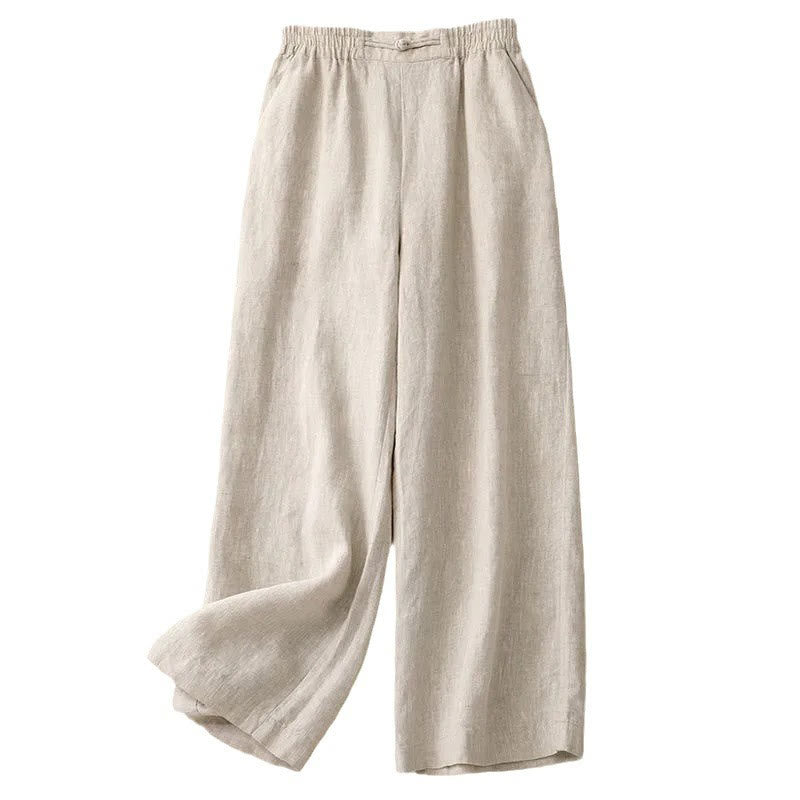 Pantalones anchos de algodón con botones de rana y cintura elástica de color liso para mujer, versátiles y con bolsillos, de Buddha Stones - image 16