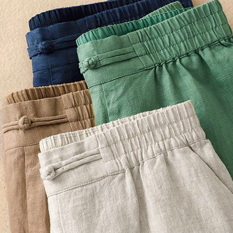 Pantalones anchos de algodón con botones de rana y cintura elástica de color liso para mujer, versátiles y con bolsillos, de Buddha Stones - image 18