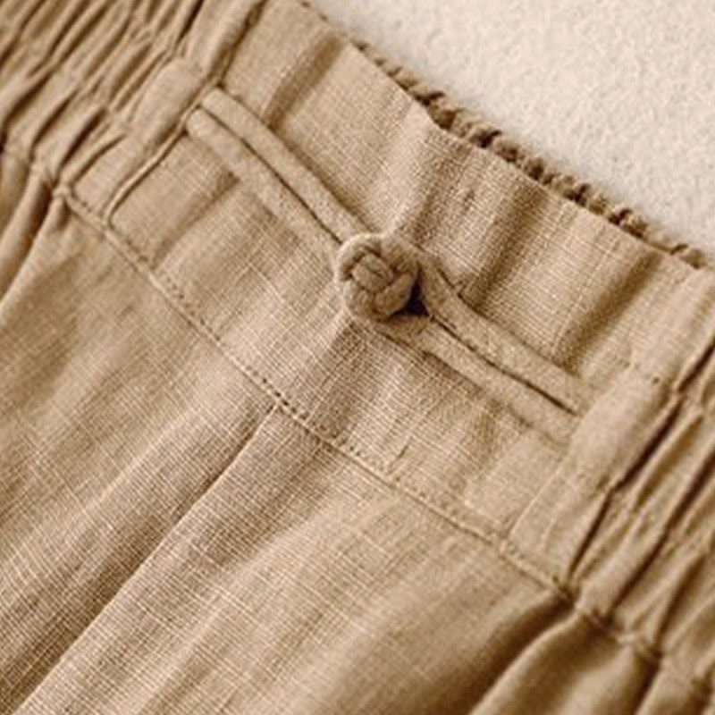 Pantalones anchos de algodón con botones de rana y cintura elástica de color liso para mujer, versátiles y con bolsillos, de Buddha Stones - image 4