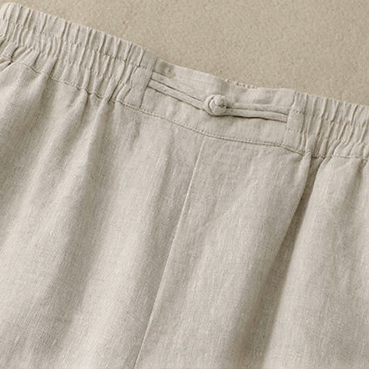 Pantalones anchos de algodón con botones de rana y cintura elástica de color liso para mujer, versátiles y con bolsillos, de Buddha Stones - image 12
