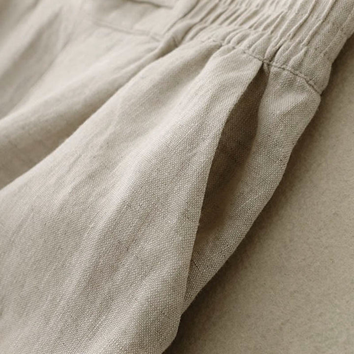 Pantalones anchos de algodón con botones de rana y cintura elástica de color liso para mujer de Buddha Stones Daily con bolsillos - image 15