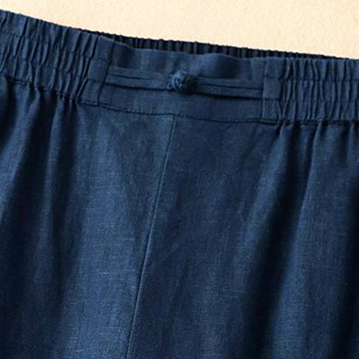 Pantalones anchos de algodón con botones de rana y cintura elástica de color liso para mujer de Buddha Stones Daily con bolsillos - image 10