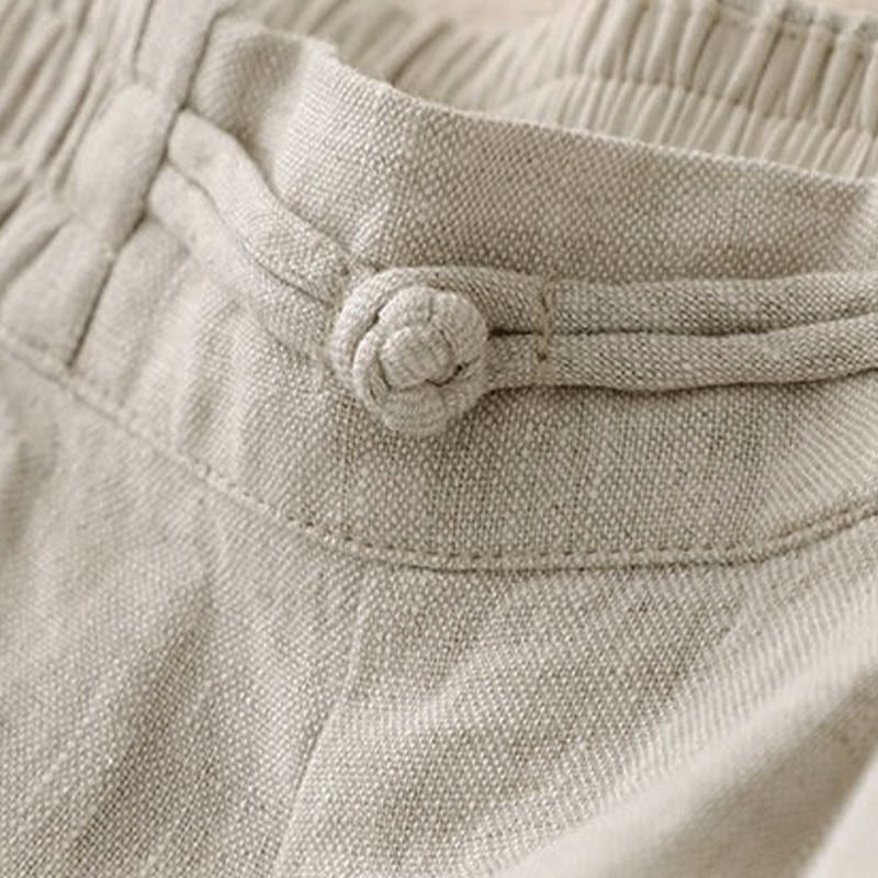 Pantalones anchos de algodón con botones de rana y cintura elástica de color liso para mujer de Buddha Stones Daily con bolsillos - image 13