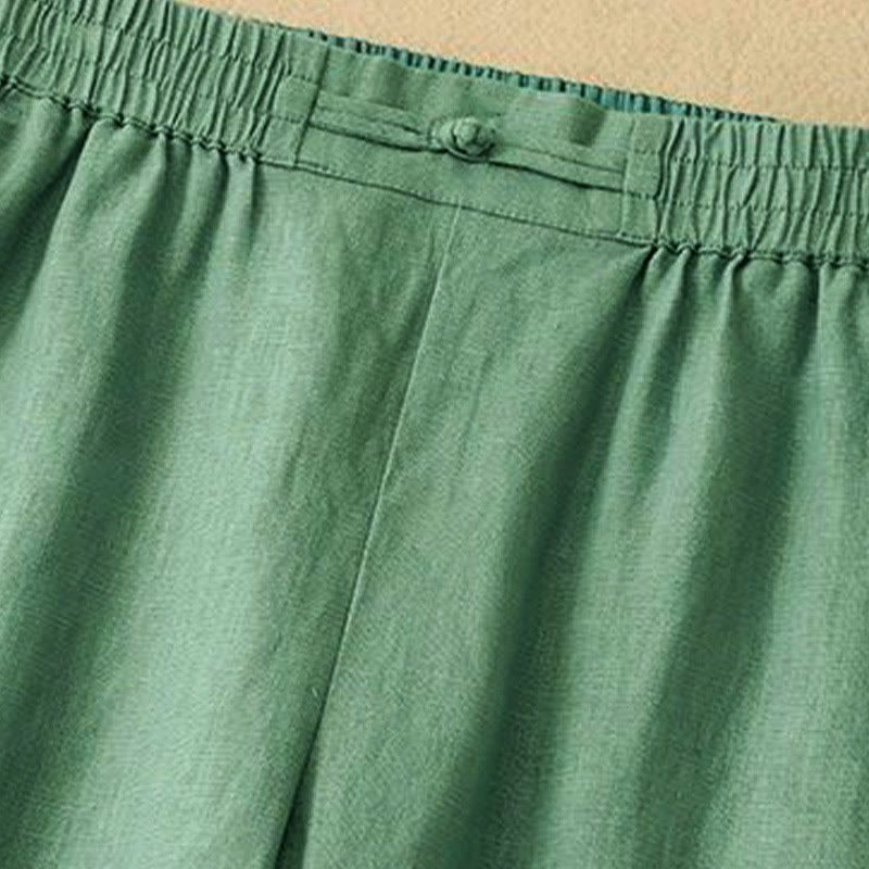 Pantalones anchos de algodón con botones de rana y cintura elástica de color liso para mujer, versátiles y con bolsillos, de Buddha Stones - image 1
