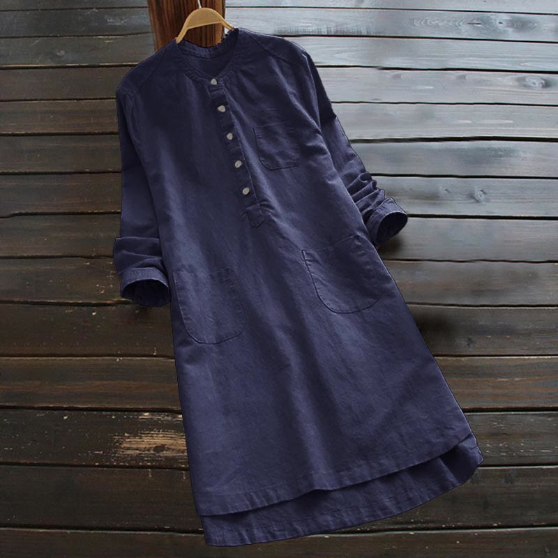 Camisa de mujer de manga larga con botones y bolsillos, con estampado de Buddha Stones. - Marina de guerra - US16, UK/AU20, EU48 (5XL) - image 14