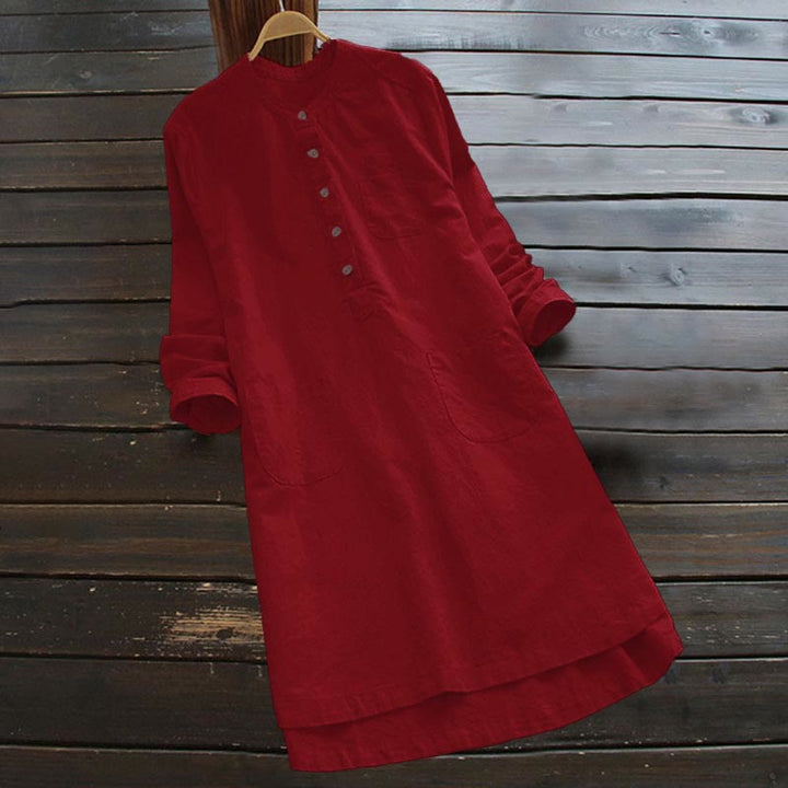Camisa de mujer de manga larga con botones y bolsillos, con estampado de Buddha Stones. - Rojo - US16, UK/AU20, EU48 (5XL) - image 17
