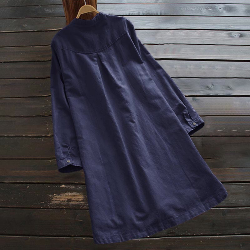 Camisa de mujer de manga larga con botones lisos y bolsillos Buddha Stones - image 15