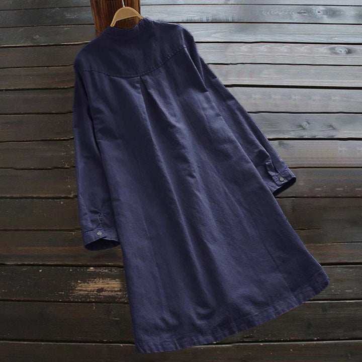 Camisa de mujer de manga larga con botones lisos y bolsillos Buddha Stones - image 15