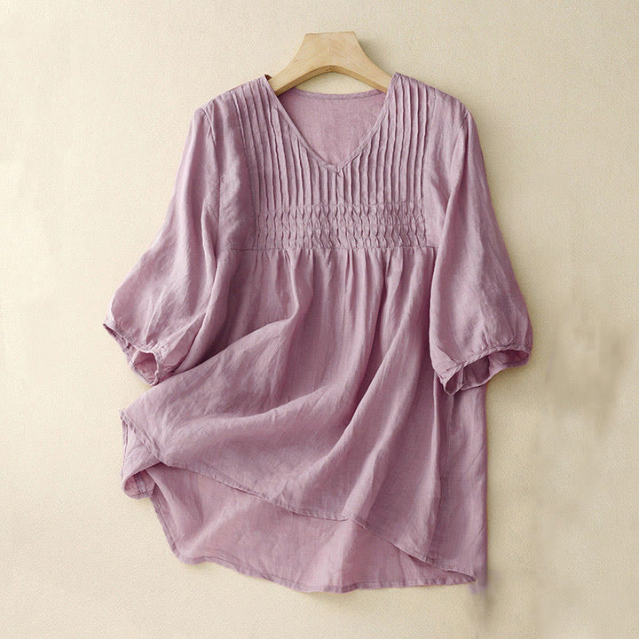 Camisa de algodón de media manga, informal, holgada, con cuello en V y diseño de Buddha Stones para mujer - Cardo - US12, UK/AU16, EU44 (2XL) - image 1