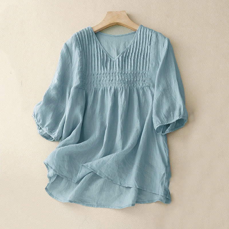 Camisa de algodón de media manga, informal, holgada, con cuello en V y diseño de Buddha Stones para mujer - Turquesa pálido - US12, UK/AU16, EU44 (2XL) - image 25