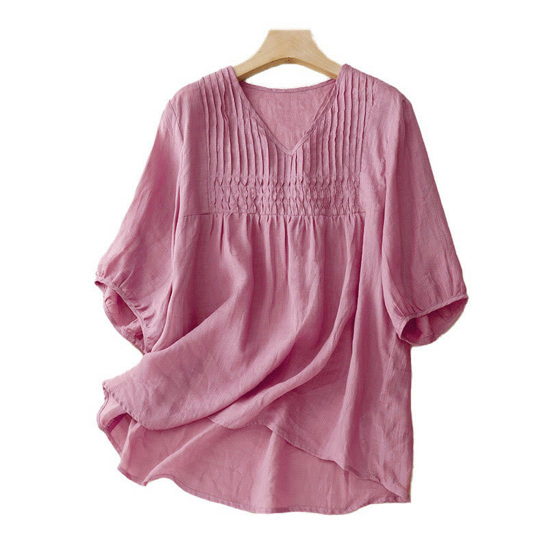 Camisa informal holgada de media manga con cuello en V para mujer con Buddha Stones - image 19