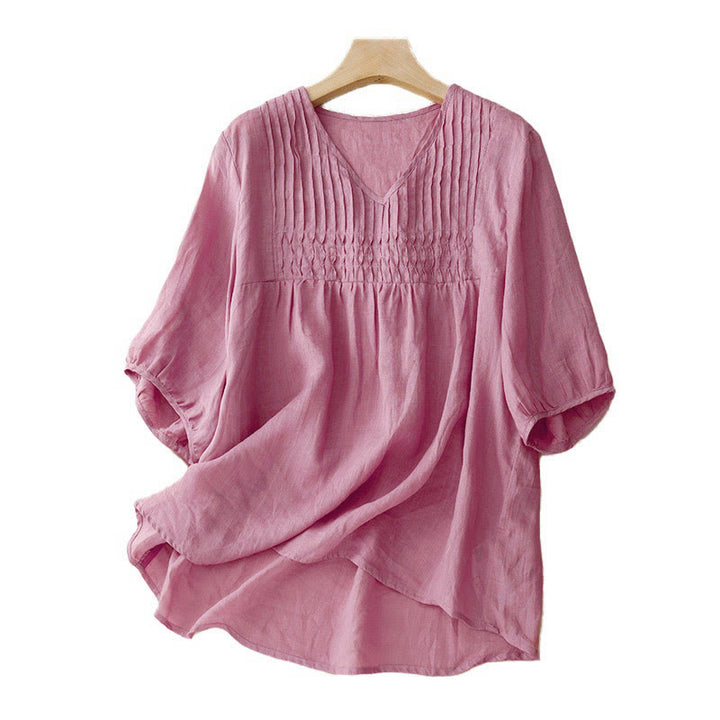 Camisa informal holgada de media manga con cuello en V para mujer con Buddha Stones - image 19