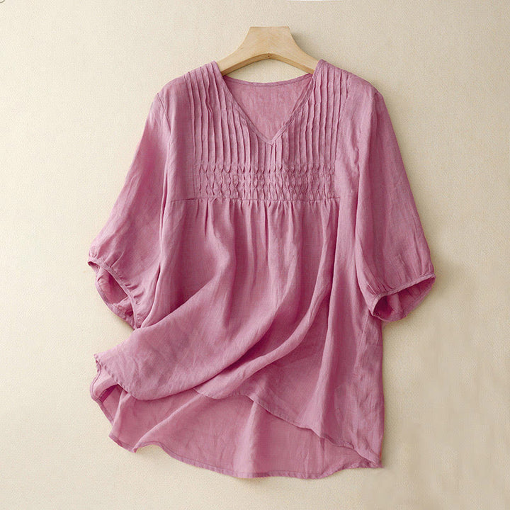 Camisa informal holgada de media manga con cuello en V para mujer con Buddha Stones - Violeta pálido rojo - US12, UK/AU16, EU44 (2XL) - image 17