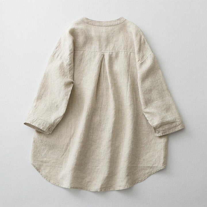 Camisa de manga tres cuartos con botones de color liso con Buddha Stones - image 3