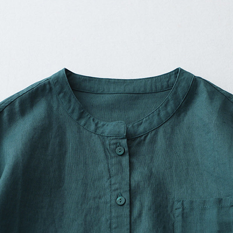 Camisa de manga tres cuartos con botones de color liso con Buddha Stones - image 16