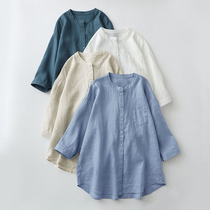 Camisa de manga tres cuartos con botones de color liso con Buddha Stones - image 0