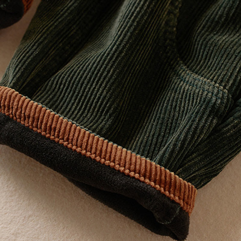 Pantalones Buddha Stones de pana de algodón con contraste de colores y forro polar térmico para mujer con bolsillos - image 19