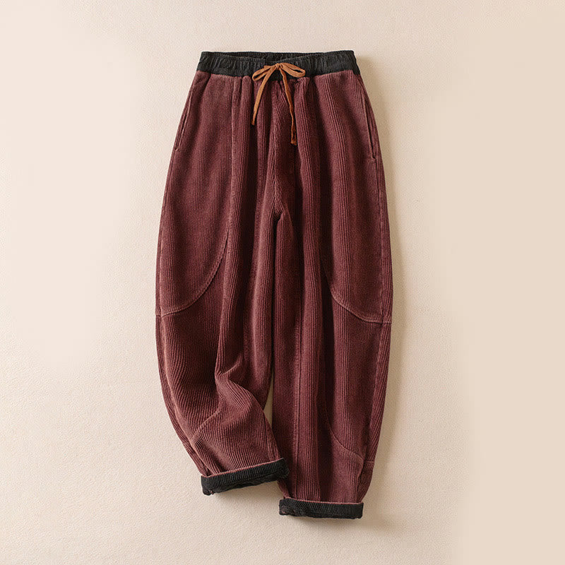 Pantalones Buddha Stones de pana de algodón con contraste de colores y forro polar térmico para mujer con bolsillos - Versión con forro polar - Rojo indio - US16，UK/AU20，EU48 (3XL) - image 27