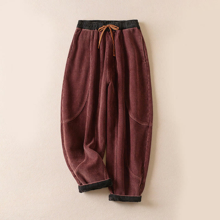 Pantalones Buddha Stones de pana de algodón con contraste de colores y forro polar térmico para mujer con bolsillos - Versión con forro polar - Rojo indio - US16，UK/AU20，EU48 (3XL) - image 27