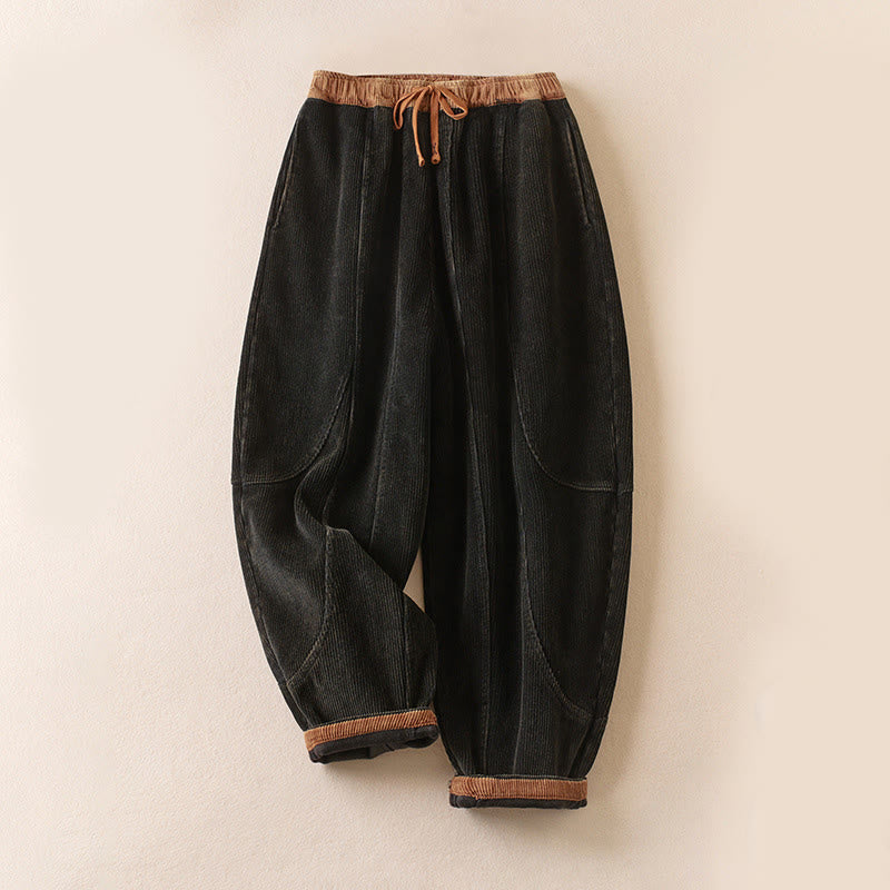 Pantalones Buddha Stones de pana de algodón con contraste de colores y forro polar térmico para mujer con bolsillos - Versión con forro polar - Negro - US16，UK/AU20，EU48 (3XL) - image 6
