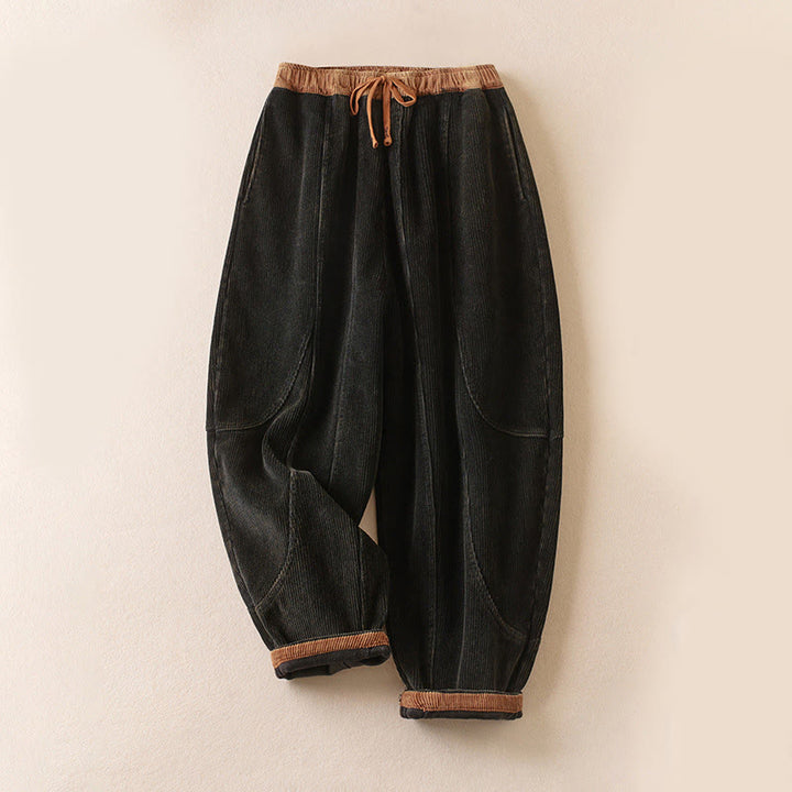 Pantalones Buddha Stones de pana de algodón con contraste de colores y forro polar térmico para mujer con bolsillos - Versión con forro polar - Negro - US16，UK/AU20，EU48 (3XL) - image 6