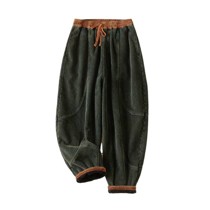 Pantalones Buddha Stones de pana de algodón con contraste de colores y forro polar térmico para mujer con bolsillos - image 12