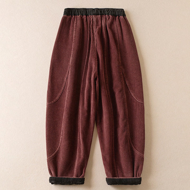 Pantalones Buddha Stones de pana de algodón con contraste de colores y forro polar térmico para mujer con bolsillos - image 28