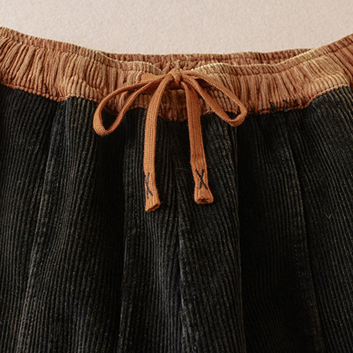 Pantalones Buddha Stones de pana de algodón con contraste de colores y forro polar térmico para mujer con bolsillos - image 3