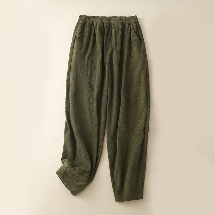 Pantalones harén de pana y poliéster para mujer, estilo vintage, con bolsillos, de Buddha Stones Commute - Verde oliva - US8-10，UK/AU12-14，EU40-42 (2XL) - image 4