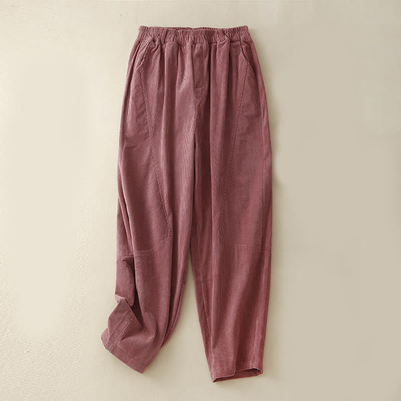 Pantalones harén de pana y poliéster para mujer, estilo vintage, con bolsillos, de Buddha Stones Commute - Rojo violeta pálido - US8-10，UK/AU12-14，EU40-42 (2XL) - image 14