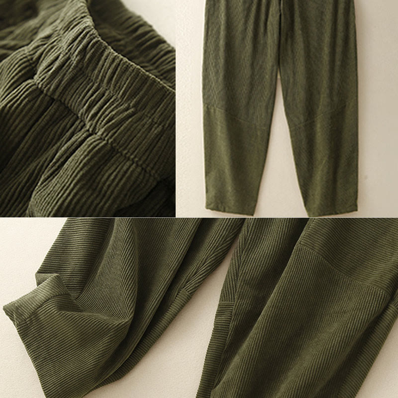 Pantalones harén de pana y poliéster para mujer, estilo vintage, con bolsillos, de Buddha Stones Commute - image 8
