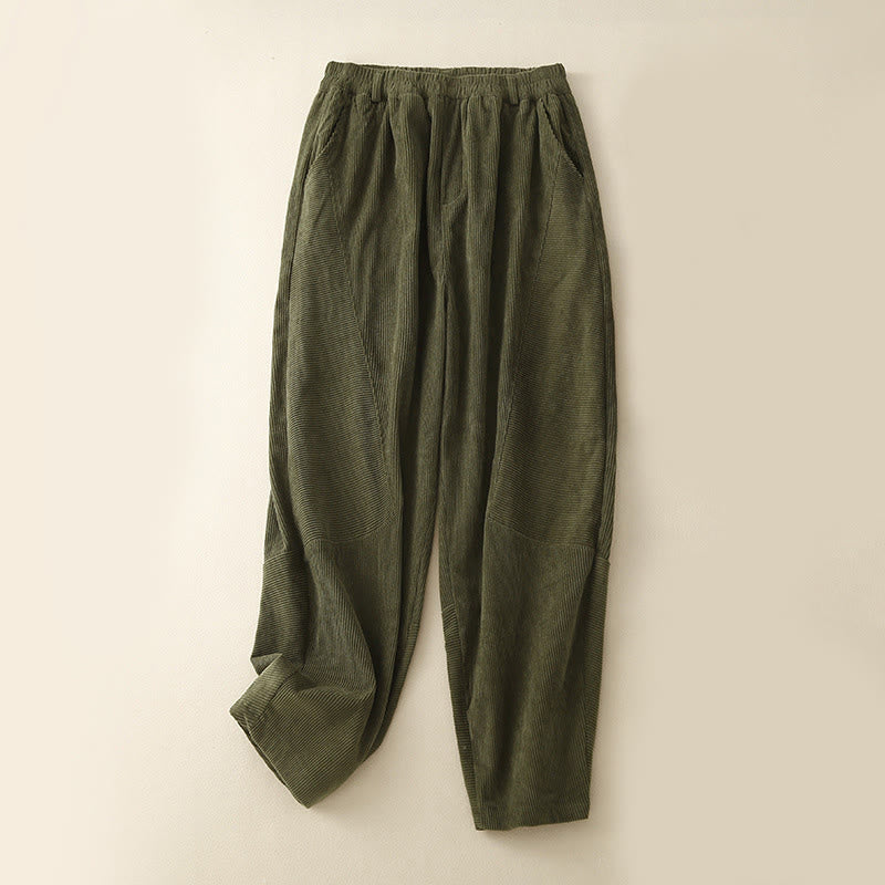 Pantalones harén de pana de algodón con bolsillos para mujer, estilo vintage, Buddha Stones Commute - Verde oliva - US8-10，UK/AU12-14，EU40-42 (2XL) - image 4
