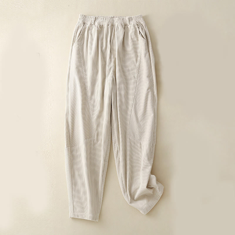 Pantalones harén de pana y poliéster para mujer, estilo vintage, con bolsillos, de Buddha Stones Commute - Beige - US8-10，UK/AU12-14，EU40-42 (2XL) - image 10