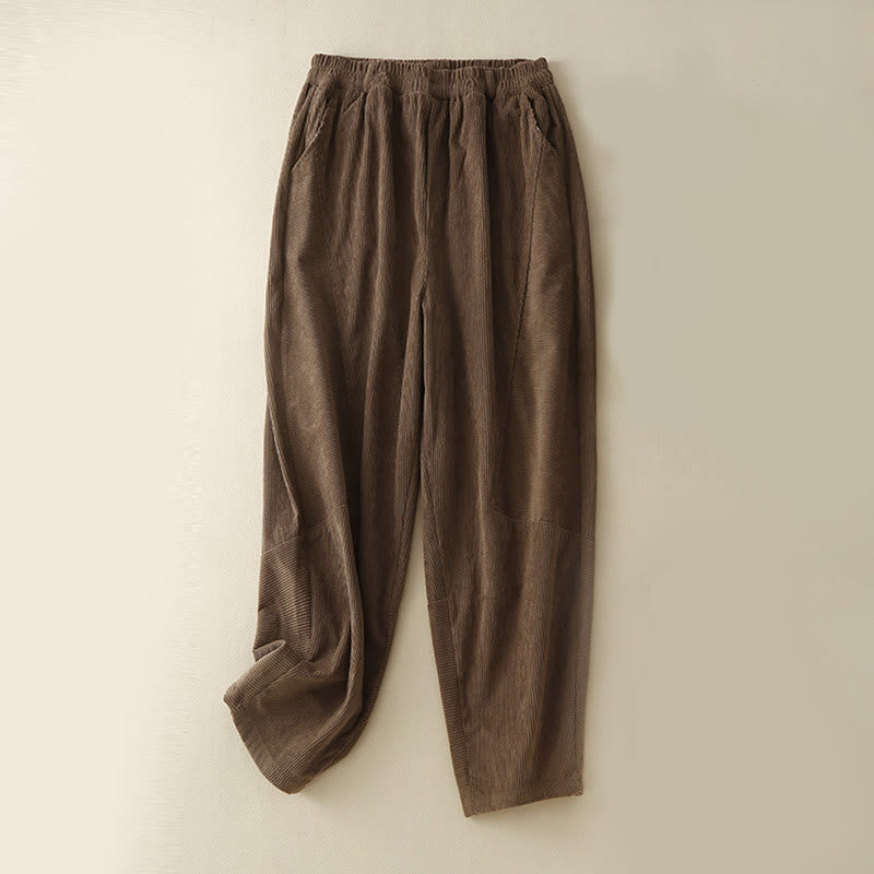 Pantalones harén de pana y poliéster para mujer, estilo vintage, con bolsillos, de Buddha Stones Commute - Tierra de siena - US8-10，UK/AU12-14，EU40-42 (2XL) - image 0