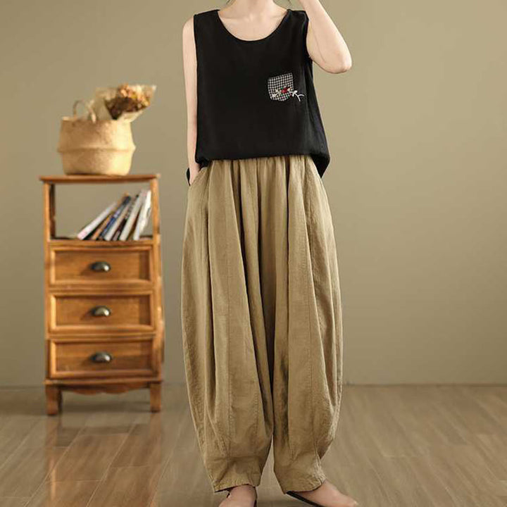 Pantalones harén de lino y algodón para mujer, de diseño sencillo e informal, con bolsillos , de Buddha Stones Spring - image 13