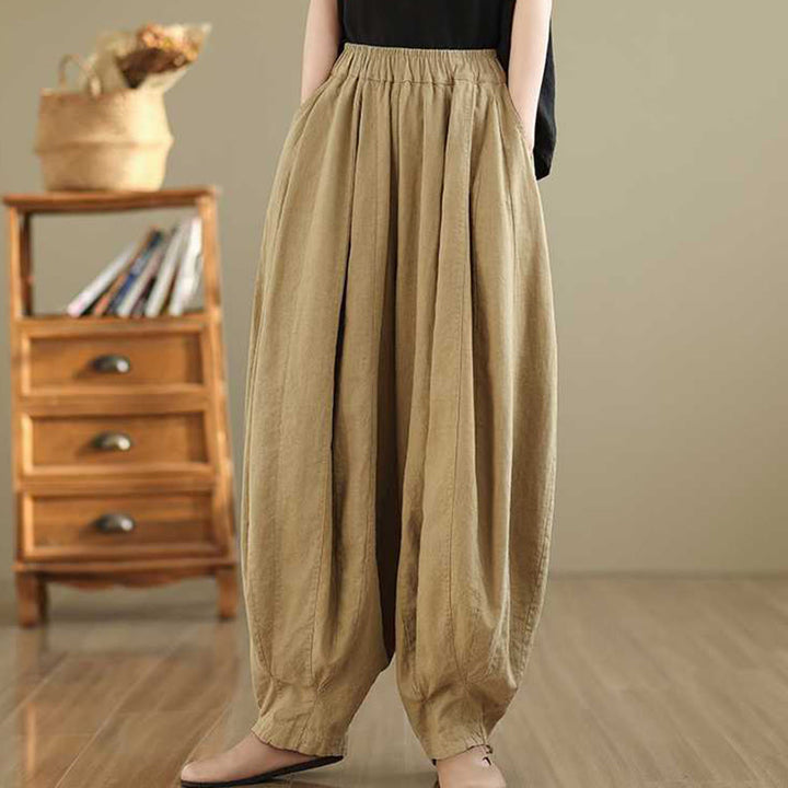 Pantalones harén de lino y algodón para mujer, de diseño sencillo e informal, con bolsillos , de Buddha Stones Spring - image 12