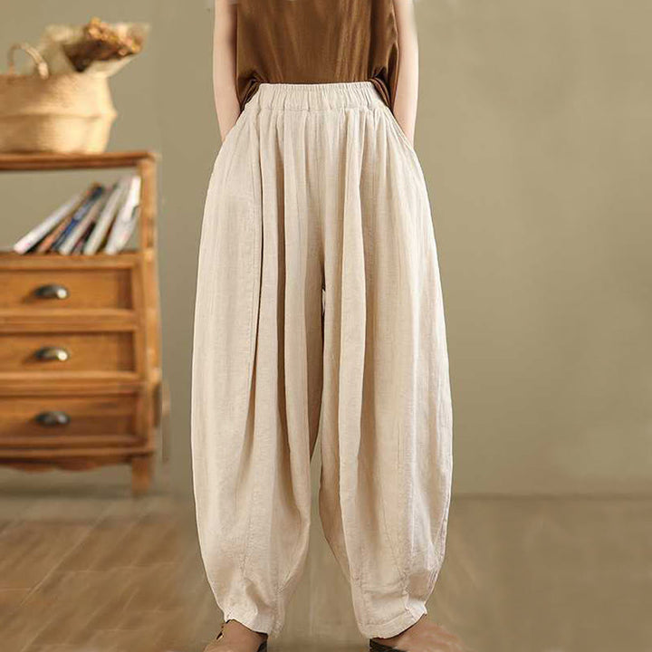 Pantalones harén de lino y algodón para mujer, de diseño sencillo e informal, con bolsillos , de Buddha Stones Spring - image 16