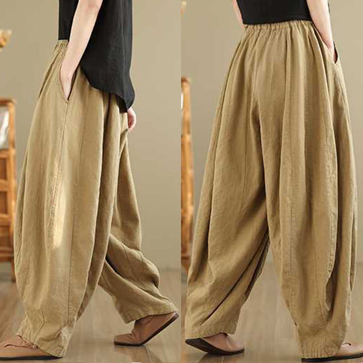 Pantalones harén de lino y algodón para mujer, de diseño sencillo e informal, con bolsillos , de Buddha Stones Spring - image 14