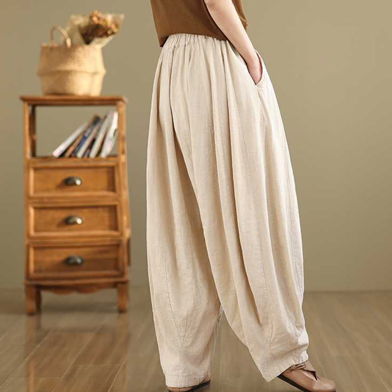 Pantalones harén de lino y algodón para mujer, de diseño sencillo e informal, con bolsillos , de Buddha Stones Spring - image 18