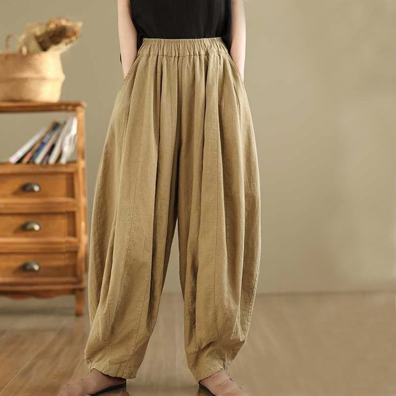 Pantalones harén de lino y algodón para mujer, de diseño sencillo e informal, con bolsillos , de Buddha Stones Spring - image 10
