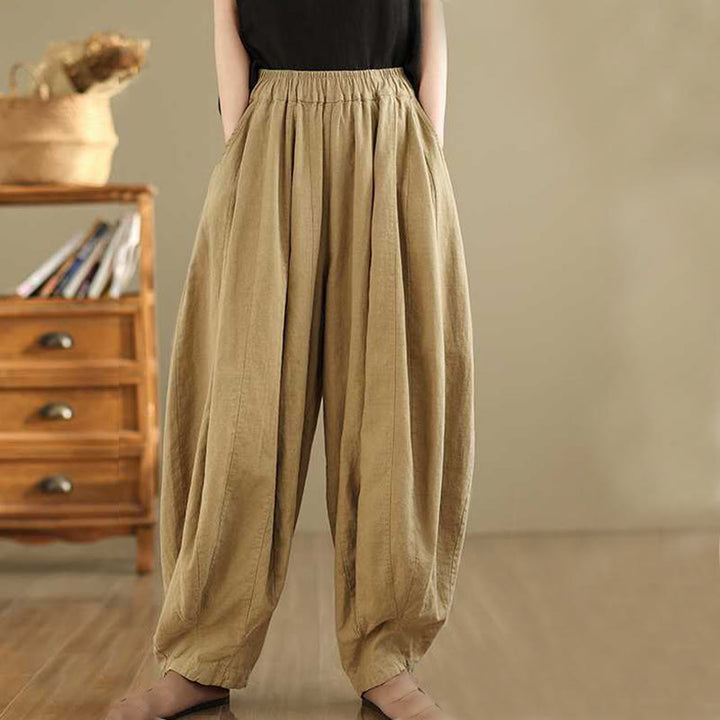 Pantalones harén de lino y algodón para mujer, de diseño sencillo e informal, con bolsillos , de Buddha Stones Spring - image 10
