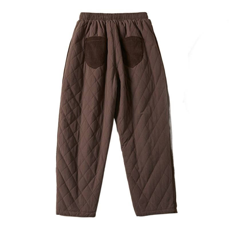 Pantalones harén de algodón para mujer con diseño acolchado de diamantes Buddha Stones , forro polar térmico y bolsillos - image 26