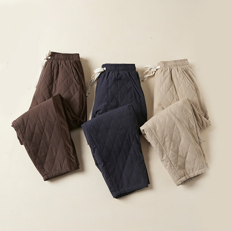 Pantalones térmicos tipo harén de algodón con diseño acolchado de diamantes y Buddha Stones para mujer, con bolsillos - image 27