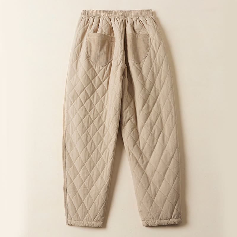 Pantalones térmicos tipo harén de algodón con diseño acolchado de diamantes y Buddha Stones para mujer, con bolsillos - image 10