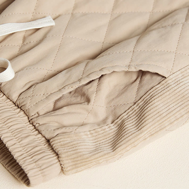 Pantalones harén de algodón para mujer con diseño acolchado de diamantes Buddha Stones , forro polar térmico y bolsillos - image 13