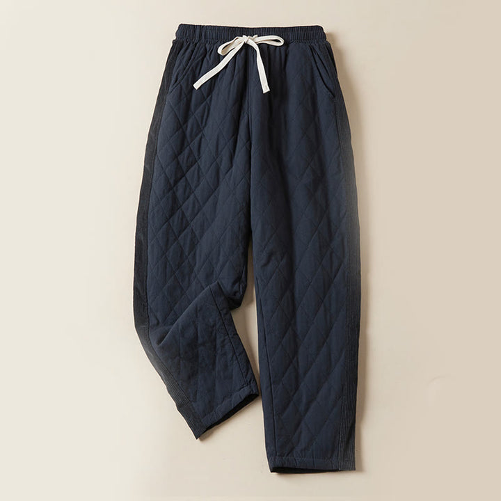 Pantalones térmicos tipo harén de algodón con diseño acolchado de diamantes y Buddha Stones para mujer, con bolsillos - Azul medianoche - US8-10，UK/AU12-14，EU40-42 (2XL) - image 0