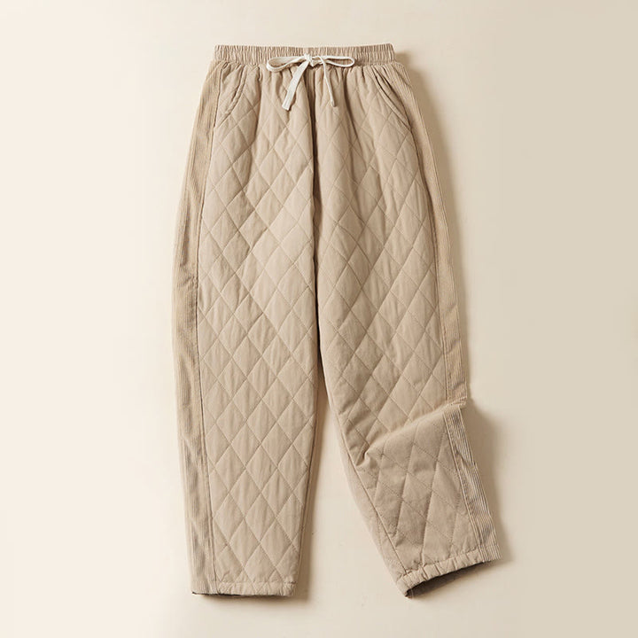Pantalones térmicos tipo harén de algodón con diseño acolchado de diamantes y Buddha Stones para mujer, con bolsillos - Limón Chiffon - US8-10，UK/AU12-14，EU40-42 (2XL) - image 9