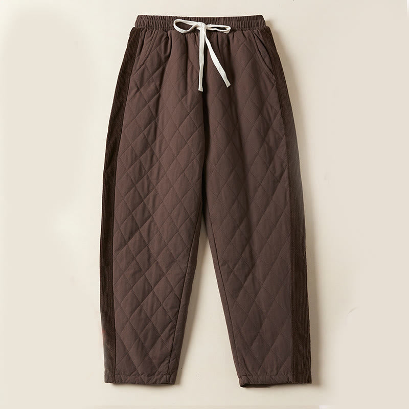 Pantalones harén de algodón para mujer con diseño acolchado de diamantes Buddha Stones , forro polar térmico y bolsillos - Marrón silla de montar - US8-10，UK/AU12-14，EU40-42 (2XL) - image 18