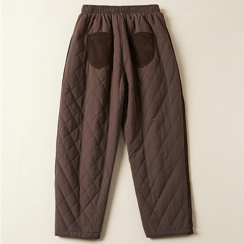 Pantalones térmicos tipo harén de algodón con diseño acolchado de diamantes y Buddha Stones para mujer, con bolsillos - image 19