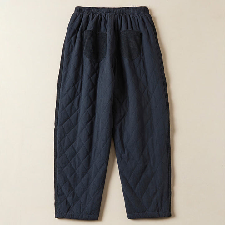 Pantalones harén de algodón para mujer con diseño acolchado de diamantes Buddha Stones , forro polar térmico y bolsillos - image 1